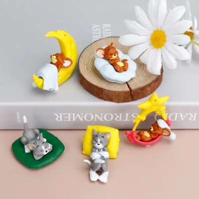Bộ 5 Mô Hình Nhân Vật Hoạt Hình Tom and Jerry Đang Ngủ Dễ Thương Trang Trí Xe Hơi
