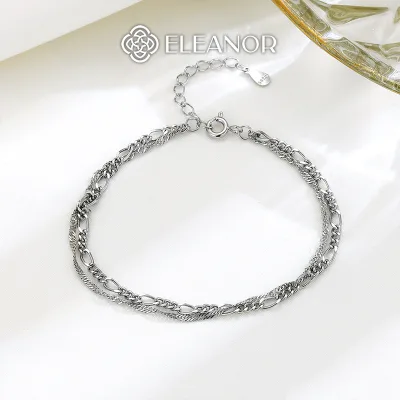 Vòng tay nữ layer bạc 925 Eleanor Accessories lắc tay sợi mắt xích phụ kiện trang sức 9136