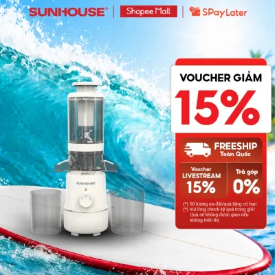 Máy ép chậm Sunhouse SHD5515 - Dung tích 600ml - Làm được kem, lưỡi cắt vượt trội - Ống tiếp nguyên liệu lớn 108mm
