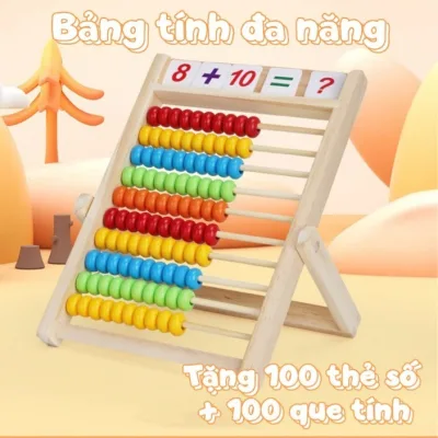 Bảng tính học toán cho bé bằng gỗ 100 hạt giúp bé phát triển tư duy, tặng 100 que tính