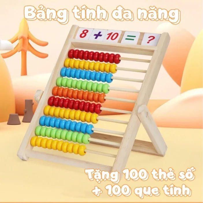 Bảng tính học toán cho bé bằng gỗ 100 hạt giúp bé phát triển tư duy, tặng 100 que tính