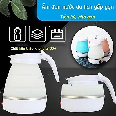 Ấm Điện Đun Nước Siêu Tốc Gấp Gọn Thân Bình Làm Từ Silicon Cao Cấp Dung Tích 600Ml Thiết Kế Mới Lạ Độc Đáo Tiện Dụng