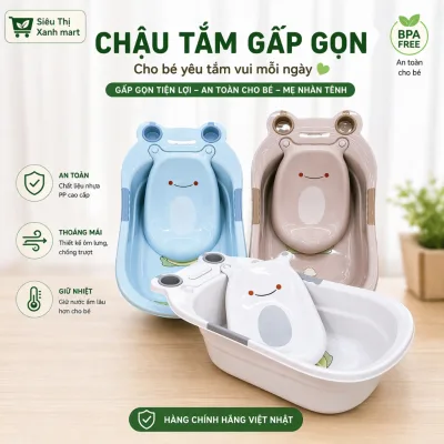 Chậu tắm ếch cho bé Hokori CÓ KÈM CẢ GIÁ ĐỠ TẮM tiện lợi