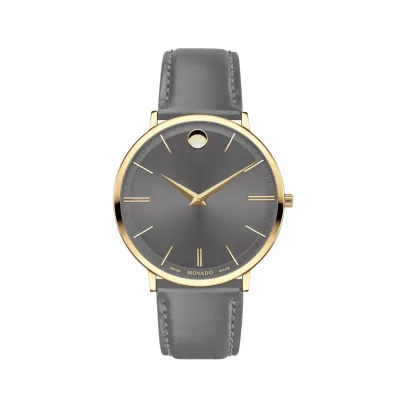 Đồng Hồ Nữ Movado JAPAN WATCH Thiết Kế Mặt Tròn Viền Vàng Đơn Giản Dây Da Cao Cấp Thanh Lịch Màu Đen