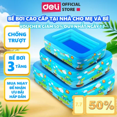 Bể Bơi Phao Cho Bé Deli 3 Tầng Thành Cao, Hồ Bơi Trẻ Em Gấp Gọn, Nhựa PVC An Toàn, Đáy Chống Trượt, Nhiều Kí