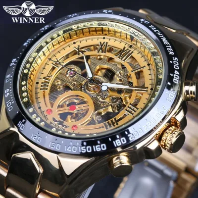 Đồng hồ nam Winner TM432 cơ lộ máy đính đá dây thép không gỉ