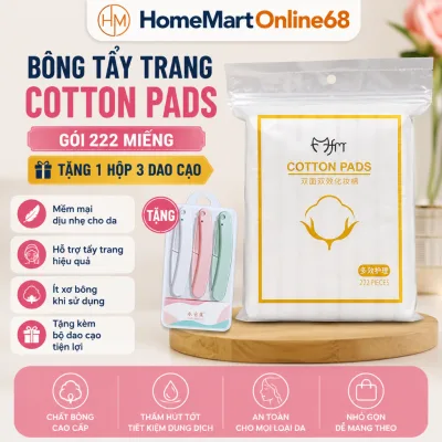 3 Gói Bông Tẩy Trang 222 Miếng Cotton Pads 3 Lớp Sợi Tự Nhiên Mềm Mịn HM68