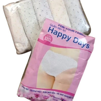Combo 25 quần lót Giấy HAPPY Dùng 1 lần sản xuất Việt Nam - Quần lót giấy đũng cotton sử dụng một lần cho mẹ bầu sau sinh hoặc đi du lịch dã ngoại, mềm mại