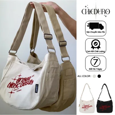 CHICDURO Túi Xách Canvas Sức Chứa Lớn Họa Tiết Thêu Thời Trang Mùa Hè Cho Nam Nữ