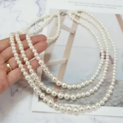 Chuỗi Vòng Cổ Ngọc Trai Nhân Tạo 3 Tầng Mặc Áo Dài Cách Tân, Truyền Thống