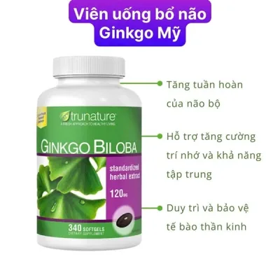 Viên uống bổ não Ginkgo Biloba 120mg, Thực phẩm chức năng Trunature Ginkgo Biloba Tăng Cường Tuần Hoàn Não