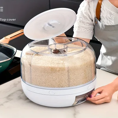 360-Degree Rotating Lunch Box, Airtight Dry Cereal Container, Moisture-Proof Kitchen Food Storage Container.