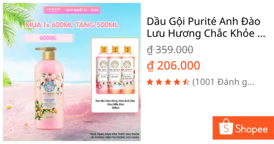 Dầu Gội Purité Anh Đào Lưu Hương Chắc Khỏe 600ML Tặng Sữa Tắm Hương Hoa Hồng/ Hoa Anh Đào/ Hoa Mẫu Đơn 500ML