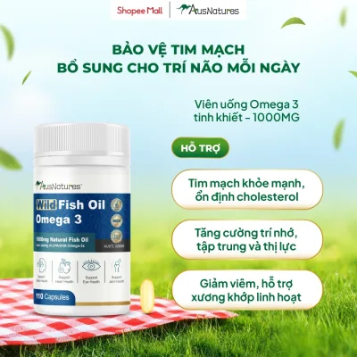 Dầu cá Omega 3 1000mg, Ausnatures Wild Fish Oil, Hỗ trợ tăng cường thị lực, não bộ, tim mạch. (110v)