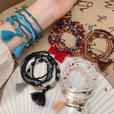 Phong cách Bohemian hạt kê nhiều lớp vòng tay đính cườm nữ mùa hè phong cách quốc gia nhẹ nhàng sang trọng thích hợp retro tay trang sức bán buôn