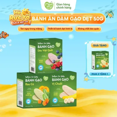 Combo bánh ăn dặm gạo dẹt ăn dặm hữu cơ cho bé Mămmy vị rau củ, chuối, dâu việt quất hộp 50g
