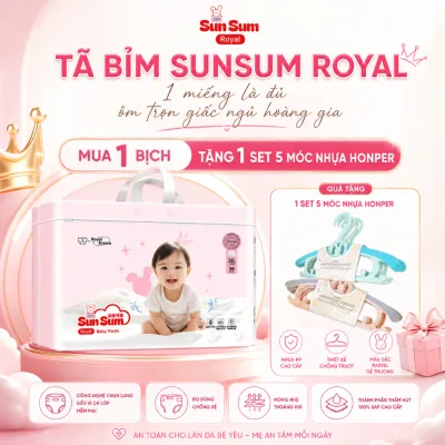 1 bịch Tã Bỉm Đêm SunSum Royal Cao Cấp | Công Nghệ Men Vi Sinh Chống Hăm | Bỉm Dán & Bỉm Quần Cho Bé