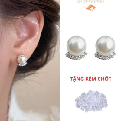 Khuyên Tai Nữ Đính Hạt Giả Ngọc Trai Mạ Bạc S925 Phụ Kiện Trang Sức Thanh Lịch