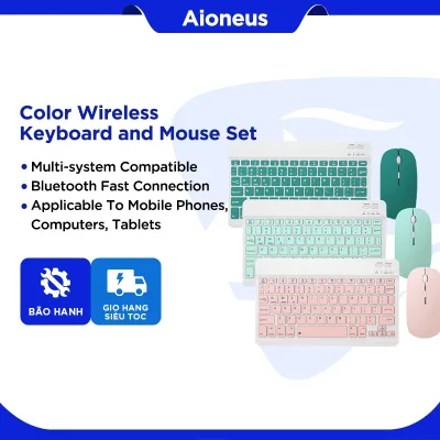 Aioneus Bàn Phím Bluetooth 5.0 kèm theo chuột không dây Siêu Mỏng Có Thể Sạc Lại ho máy tính bảng iPad Tablet