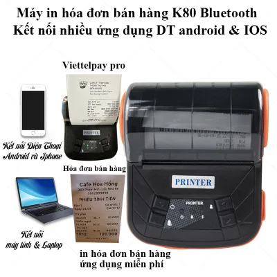 K80 Bluetooth Thermal Printer for Printing Sales Receipts on the Phone from the Sales Ledger Application Tv Kiotviet Sapo Checkout