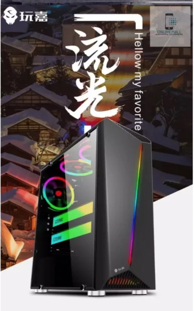 Hanrui - Vỏ trường hợp máy tính Chassis desktop Gamer (kèm 3 Fan Led)