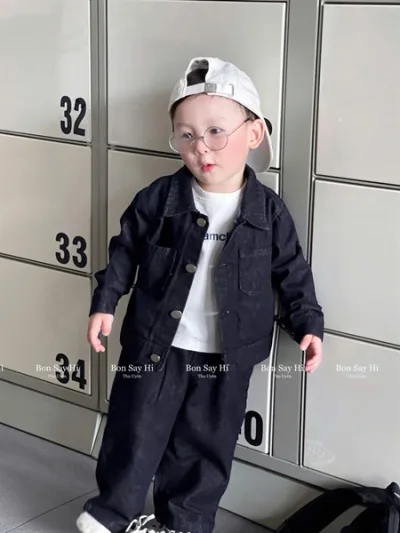 Set quần áo jeans tay dài chuẩn style Hàn cho bé trai 1-5 tuổi chất jeans mềm cho bé phối đồ đi chơi