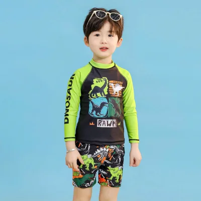 Đồ bơi bé trai dài tay 2 mảnh họa tiết khủng long,Bộ đồ tắm,đồ đi biển cho bé trai 10-45kg