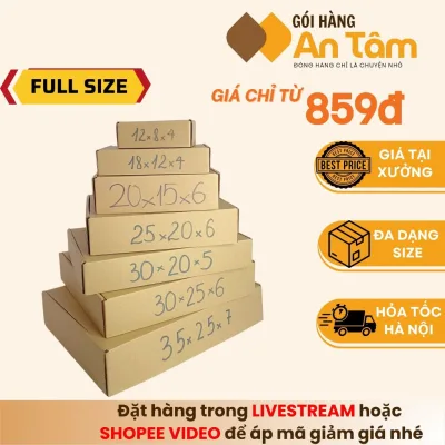 Hộp carton nắp gài FULL SIZE, hộp đóng hàng gói quà đựng đồ giá rẻ - Gói Hàng An Tâm