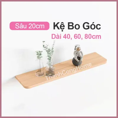 Kệ Gỗ Gắn Tường Bo Cong Trang Trí, Thanh Gỗ Gắn Tường Bo Cạnh Góc - Tặng Kèm Vít Nở Lắp (R20cm - 40, 80cm)