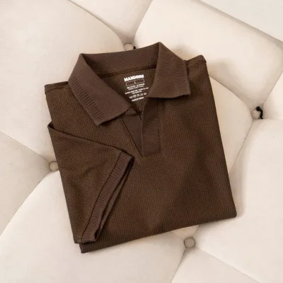 Áo thun polo nam REBO cổ chữ V chất vải dệt họa tiết xương cá cao cấp - MANDINNI