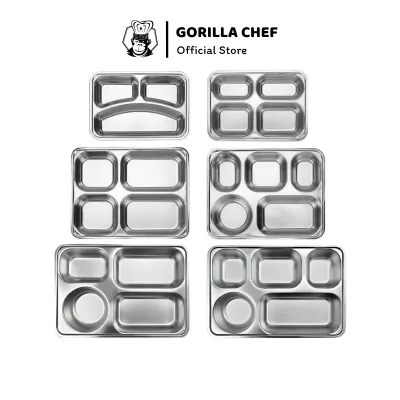 Khay cơm inox 3/4/5 ngăn sâu lòng Gorilla Chef phong cách Hàn Quốc an toàn cho sức khỏe, khay nhà bếp bằng inox