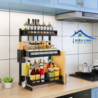 3-Tier Son Tinh Dien Spice Rack (Genuine Type with Box) Knife Rack: Helps Organize Knives Neatly Right Behind the Spice Rack. Chopsticks Holder: Helps Store Spoons and Chopsticks, Installed Next to the Spice Rack. Chopping Board Shelf: Helps Keep Cutting