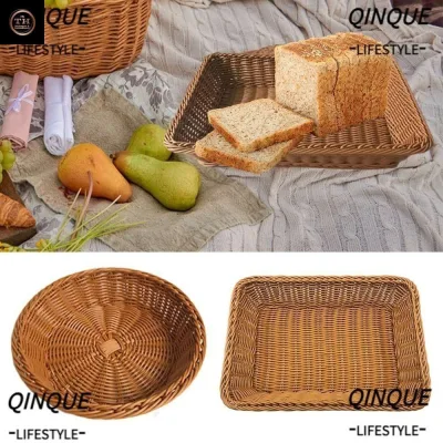 Qinjue Rổ Nhựa Đựng Bánh Mì / Rau Củ / Kẹo / Đồ Ăn Vặt Hình Chữ Nhật Bện Mây Sáng Tạo Cho Nhà Bếp