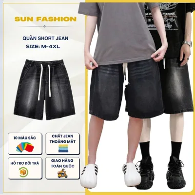 Quần jean short ống rộng dành cho cả nam nữ Unisex SUN S2 WASH KHÓI vải jean mềm thoải mái vận động