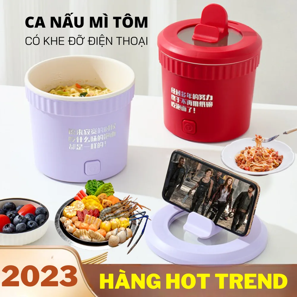 Ca nấu mì mini đa năng, nồi nấu cô đơn 1 người dung tích 0.8L dành cho học sinh, sinh viên tiện lợi