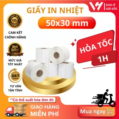Tem in nhiệt 50x30mm In mã dán cốc trà sữa, cuộn 800 tem 30m, nhỏ gọn tiện lợi chất lượng in sắc nét