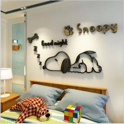 Phụ Kiện Thuận Lợi Team dán Trang trí tường phòng ngủ hoạ tiết chú chó 3D Snoopy Goodnight Lớn (1,3x0,67)m