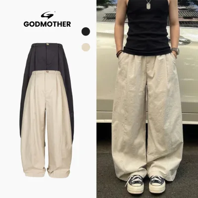 Quần Dài Vải Gió Nhăn Form Ống Rộng GODMOTHER Quần Dài Ống Rộng Vải Gió Nhăn Basic Street Style