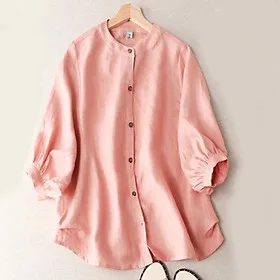 Áo sơ mi nữ form rộng kiểu tay lỡ cổ tròn NeSa Shop, chất liệu Đũi tơ thấm hút mồ hôi, áo sơ mi nữ nhiều màu, SMH.034