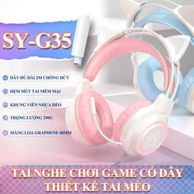 Sy-G35 Gaming Headset Cat Ear Wired 2m Microphone Filter Hd Sound Rgb Led Light 40mm Abs Soft Leather