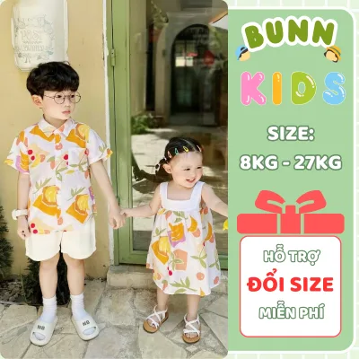 Set bộ và váy Beemo chất đũi mềm mại,thoáng mát cho bé trai và gái 8-27kg mặc đi biển,chơi 5215BHK