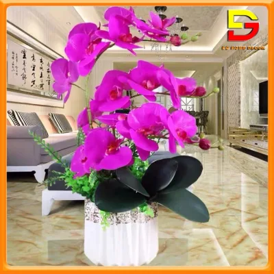 Artificial flowers potted orchids message clock 3 branch plug point colorful decor home decoration door dg-191