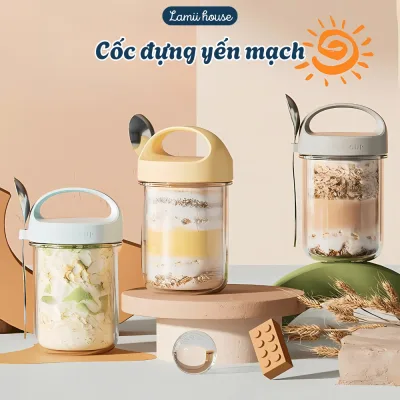 Cốc Đựng Ngũ Cốc Chất Liệu Thuỷ Tinh Tặng Kèm Thìa. Hũ Đựng Yến Mạch và các loại hạt dung tích 430ml