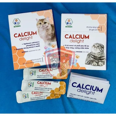 Calci nước - BOSSEN Calcium delight - Bổ sung canxi, khoáng dạng nước cho mèo - Gói 2.5ml