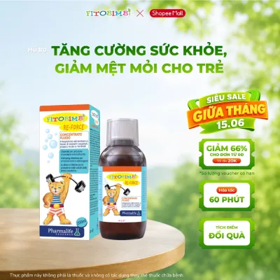 Siro Hỗ Trợ Tăng Đề Kháng FITOBIMBI RE-FORCE TPBVSK Giảm Mệt Mỏi, Bổ Sung Khoáng Chất, Sức Bền Chai 200ml