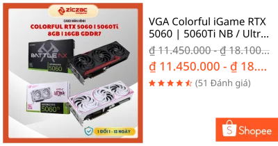 VGA Colorful iGame RTX 5060 | 5060Ti NB / Ultra White OC 8GB / 16GB GDDR7 - BH 36th chính hãng