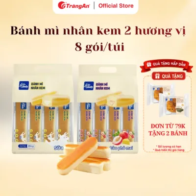 Bánh mỳ HANDY nhân kem vị đào phô mai, vị sữa thơm ngon dinh dưỡng cho bữa sáng, bữa xế túi 264g x 8 gói | Tràng An