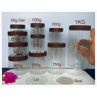 HỦ NHỰA nắp NÂU NHÁM - hộp nhựa trong suốt nắp màu Nâu 100g 200g 250g 300g 400g 500g 750g 1kg đựng bánh trái , đựng hạt