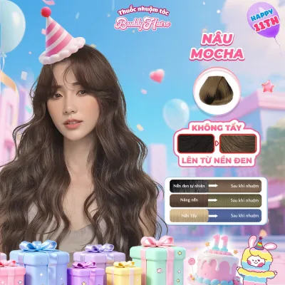 Thuốc nhuộm tóc màu NÂU MOCHA - NÂU TRÀ ĐEN thuốc nhuộm tóc không cần tẩy, kem nhuộm tóc tại nhà Buddyhairs tặng kèm dụn