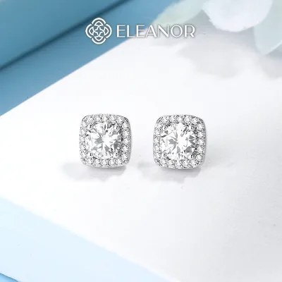 Bông tai nữ chuôi bạc 925 Eleanor Accessories dáng vuông đính đá phụ kiện trang sức khuyên tai 7104
